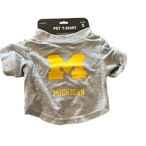 Gray Pet T-Shirt with Yellow Michigan Emblem